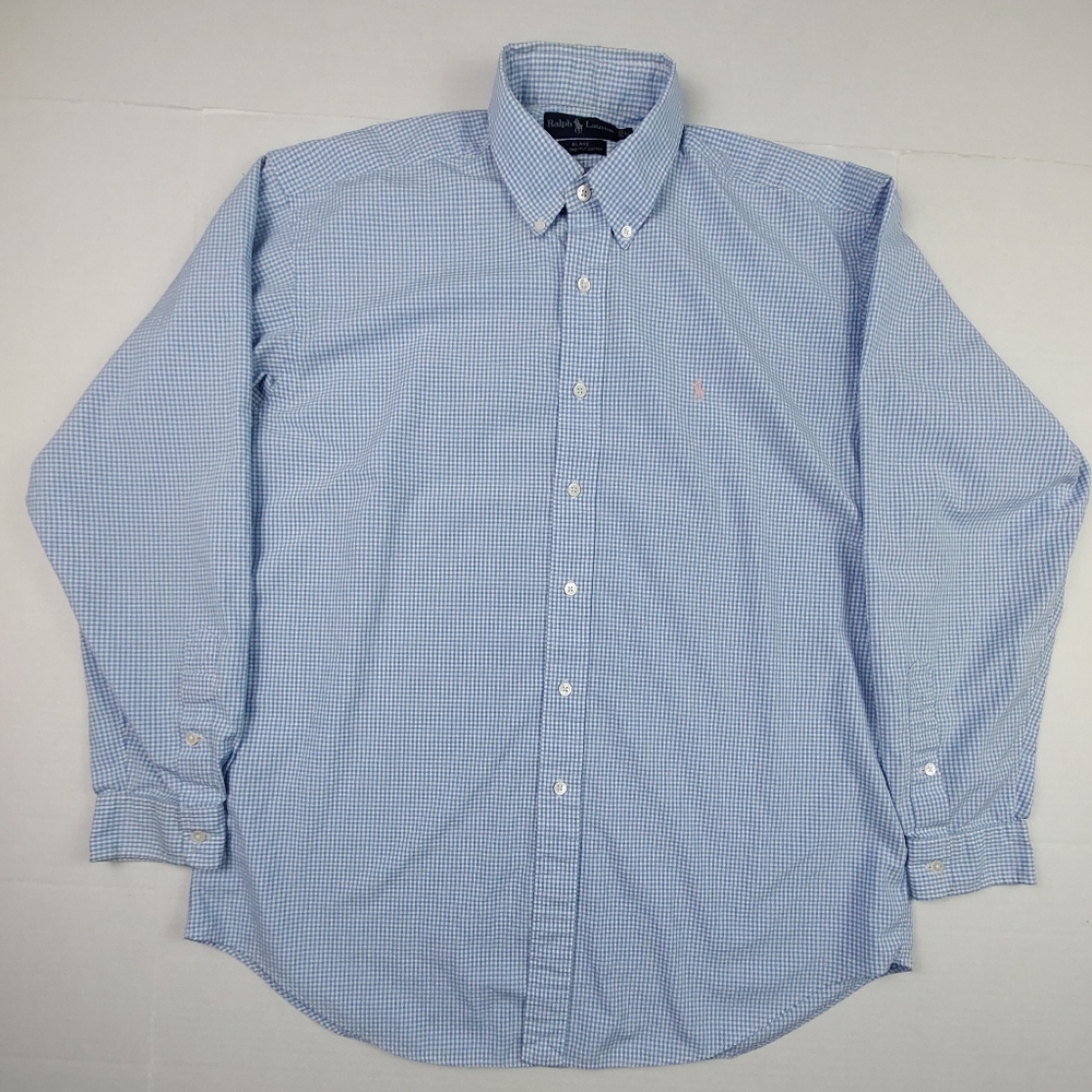 Ralph Lauren Shirt Mens Size Large Blue Gingham Blake Long Sleeve Pink Pony